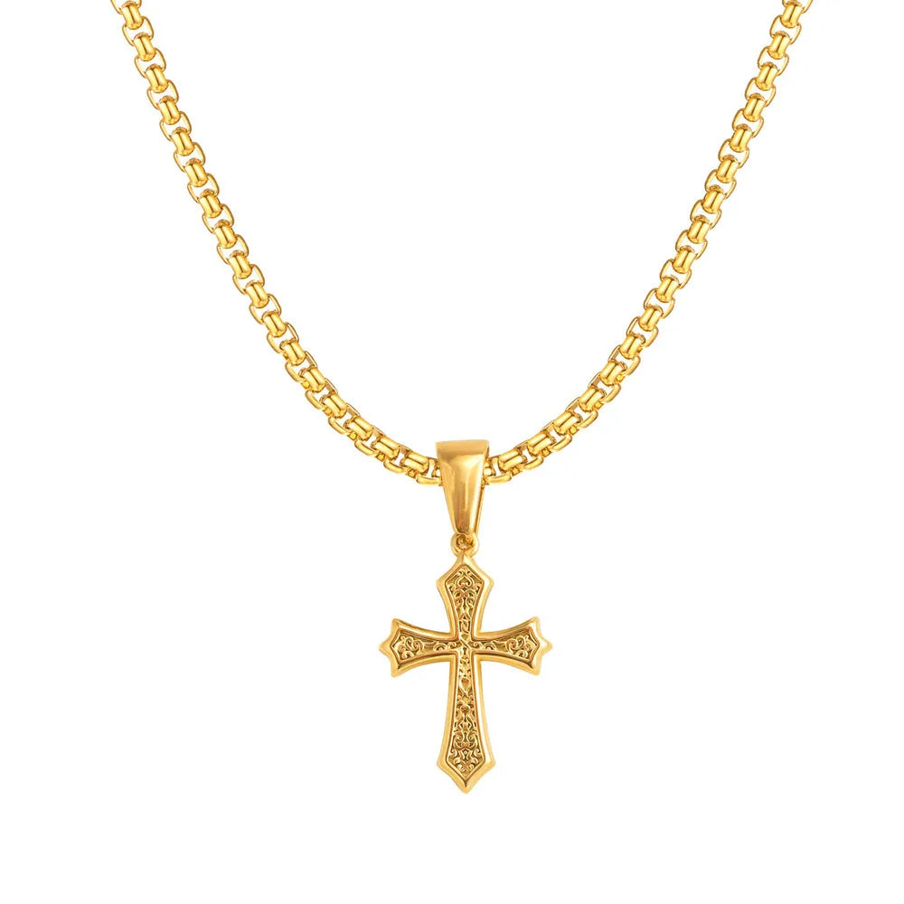 Vnox Small Stainless Steel Cross Necklaces, Retro Personality Pendant Accessories, Religion Faith Jewelry