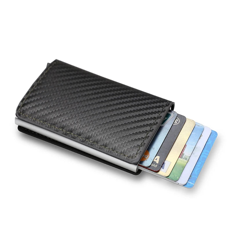 Carbon Fiber Credit Card Holder Wallets Men Brand Rfid Black Magic Trifold Leather Slim Mini Wallet Small Money Bag Male Purses
