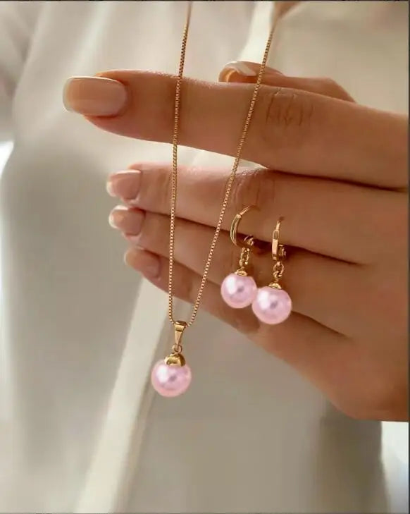 Fashion Pearl Jewelry Set For Women'S Dangle Earrings Pendant Necklace Dainty Daily Wear Outfit Accessories
