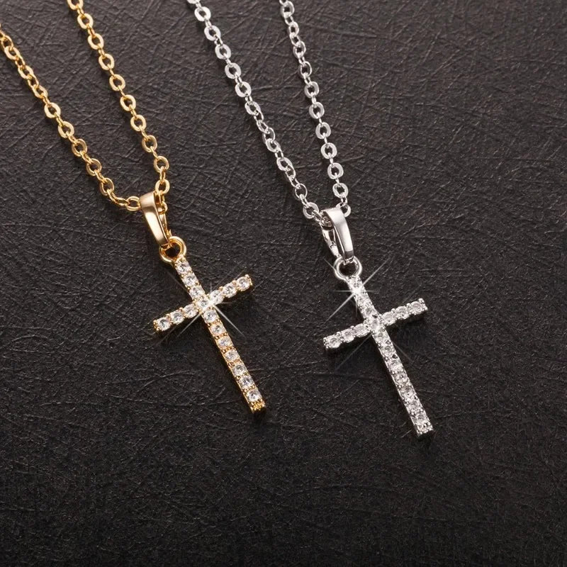 Stainless Steel Cross Pendant Zircon Necklace for Women Men Personalized Design Popular Hip Hop Choker Chain Party Jewelry Gifts