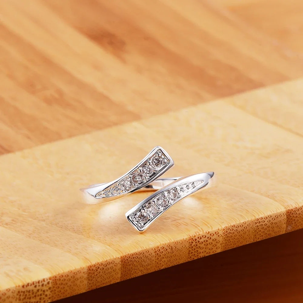 Hot 100% 925 Sterling Silver Crystal Ring For Women'S Adjustable Size Fashion Engagement Wedding Luxury Jewelry Holiday