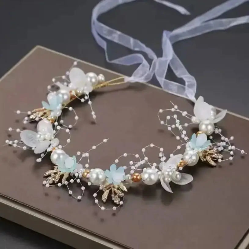 Wedding Accessory Bride Crown Hair Crystal Jewelry Tiara With Pearls Flowers Wedding Crown Floral Pearl Bridal Headband
