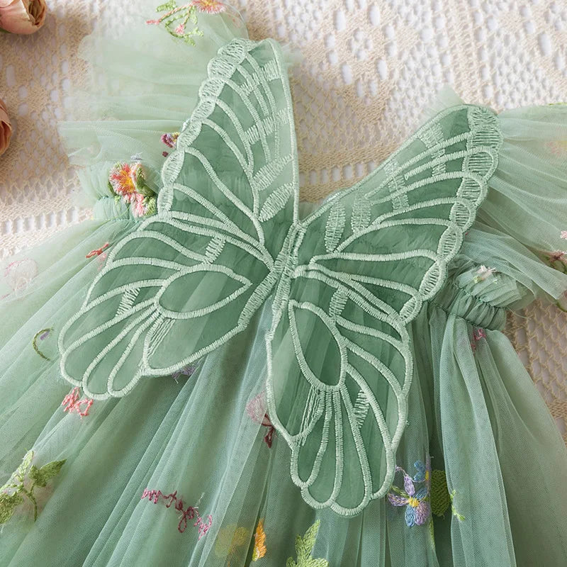 2026 All New Summer Tulle Toddler Girls Princess Dress 3D Butterfly Floral Embroidery Puff Skirt Girl's Party Gift Dress
