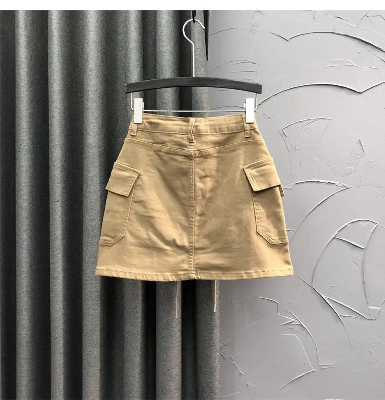 High Waist Slim Fit Denim Mini Skirt Women's Fashion Retro Style Short Skirts Summer Trendy Streetwear Polyester Fabric
