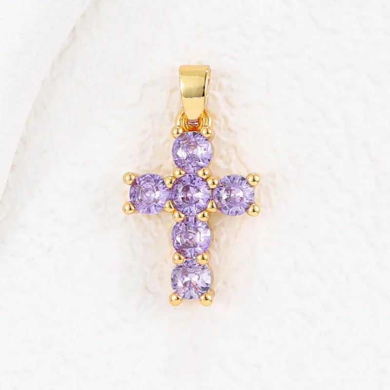 Collar de piedra natal para mujer con colgante de cruz de circonitas chapado en oro de 18 quilates, regalo elegante y atemporal