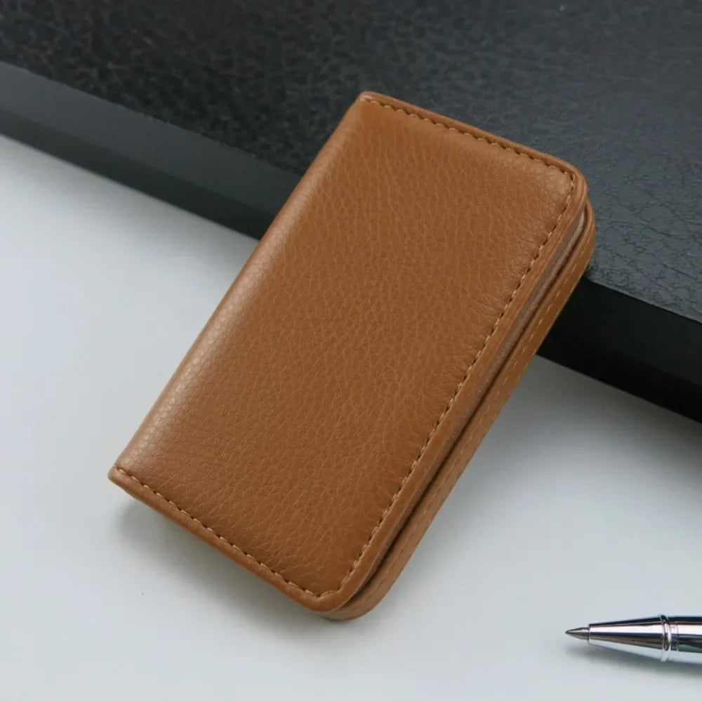 Sized Stitched PU Leather Credit High Quality Card Holder Visiting Business Card Case Wallet with Magnetic Shut for Men & Women