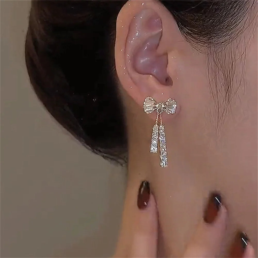 Fashion Bow Crystal Zircon Earrings For Women'S Trendy Jewelry Ear Accessories Valentine'S Day