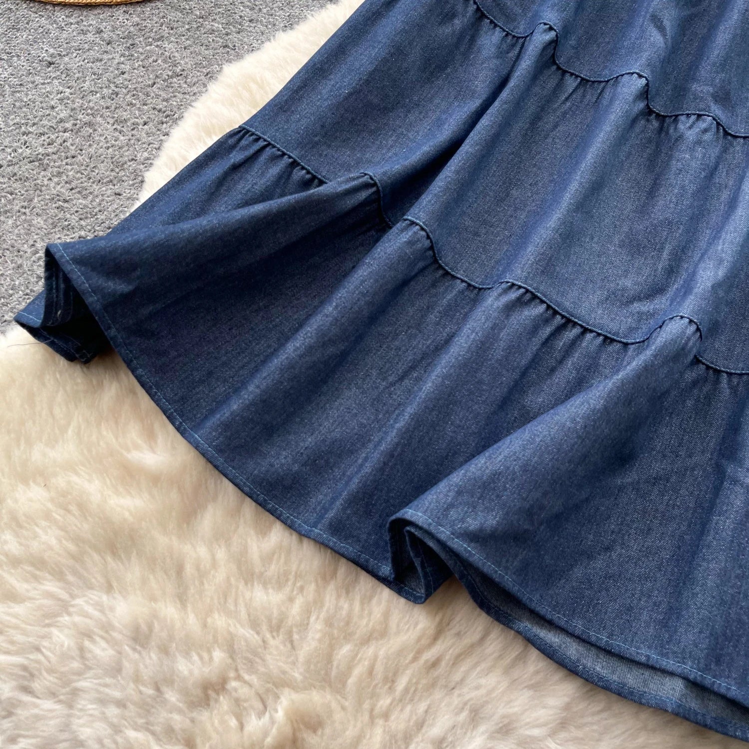 Korean Style A-Line  Skirt Women's Summer Slimming Elastic Waist Denim Patchwork Skirts City Commute Universal Long Skirts