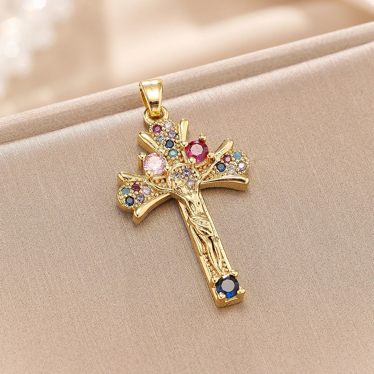 Light Luxury And Cross Colored Zirconium Micro-Paved Zircon Necklace Pendant Personalized Niche Clavicle Chain