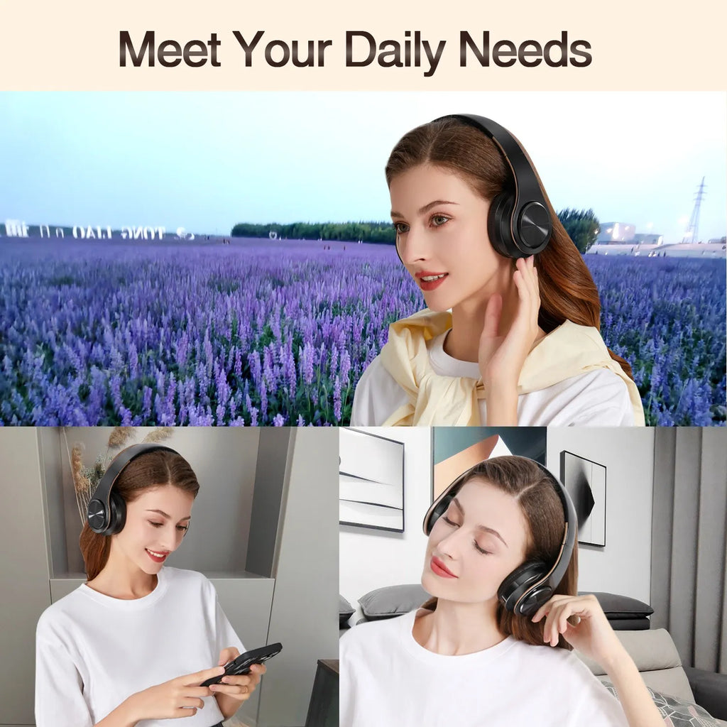 Auriculares inalámbricos dorados para hombre, audífonos estéreo con Bluetooth y micrófono incorporado, universales para Android e iOS