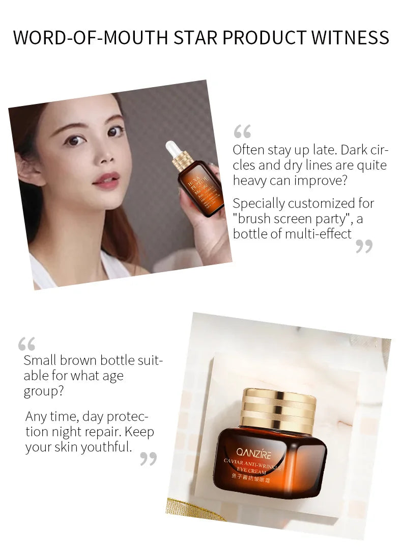 Small Brown Bottle Caviar Eye Cream 50ml Hexapeptide Serum Essence Anti-Wrinkle Face Serum Firming Serum