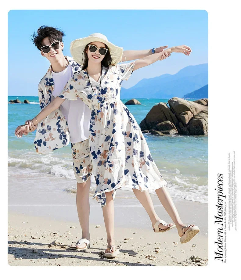 2025 Mom and Daughter Short Sleeve Dress Holiday Summer Family Vacation Look Clothes Dad and Son Shirts Two Piece Outfits Sets