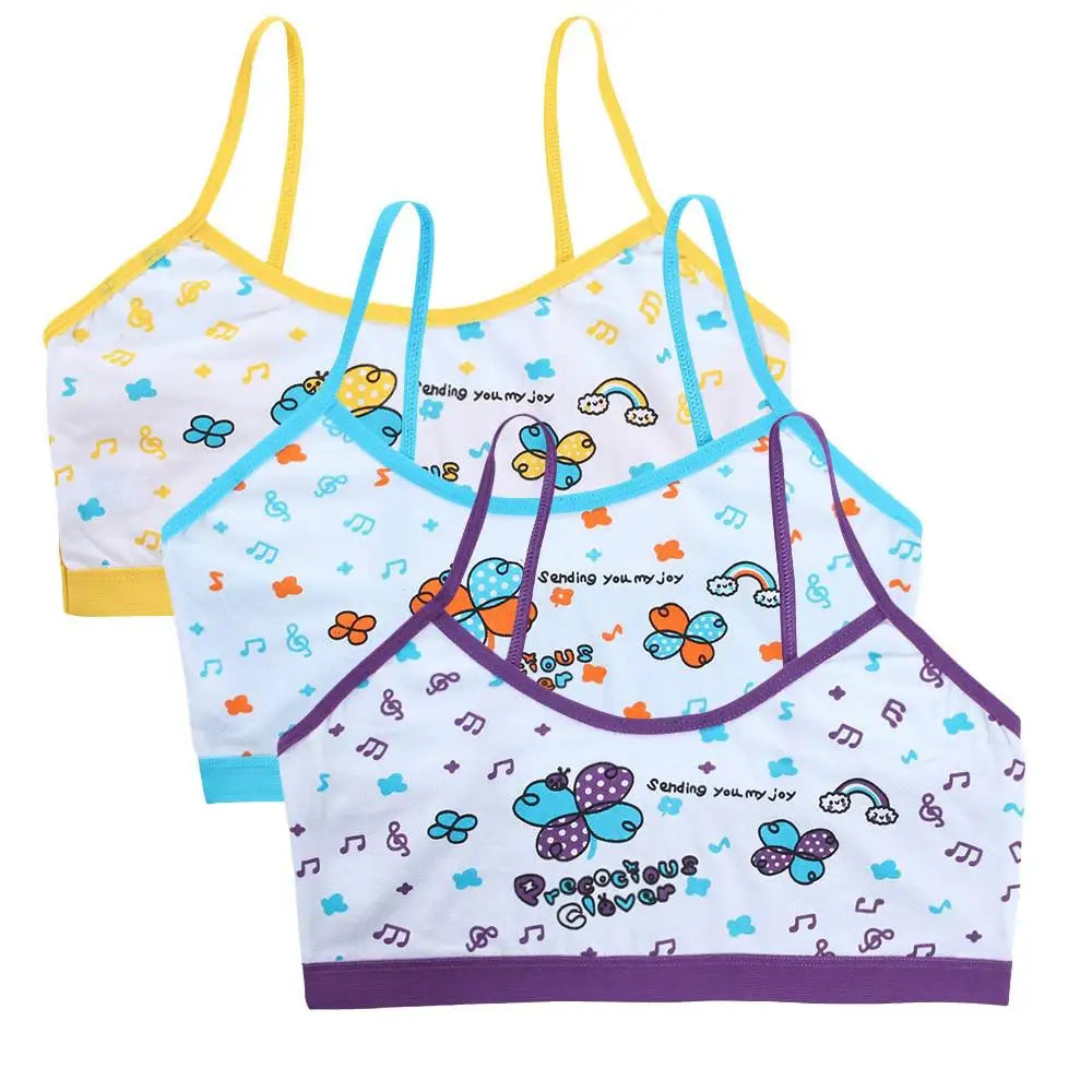 3pcs Teenage Girls Training Bras Cotton Floral Camisole Undershirts