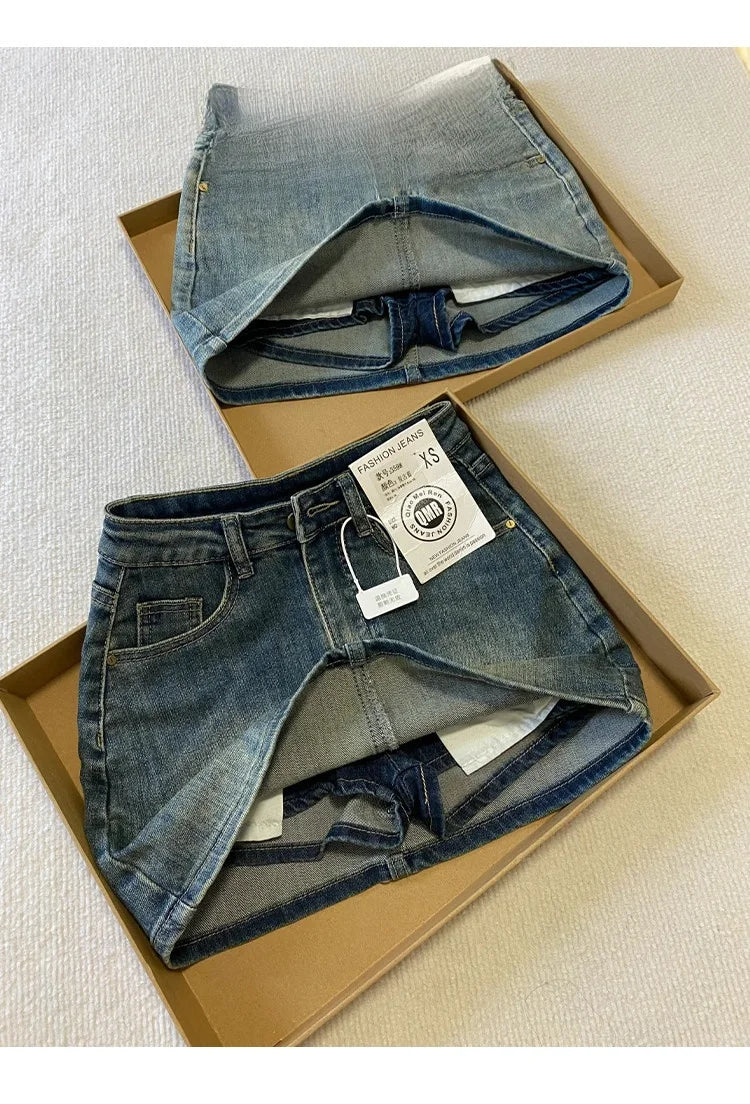 Hot Girl Denim  Skirt Summer plus Size Women's Pear Body Shape Slimming A-Line Short Skirt High Waist Non-Stretch Denim