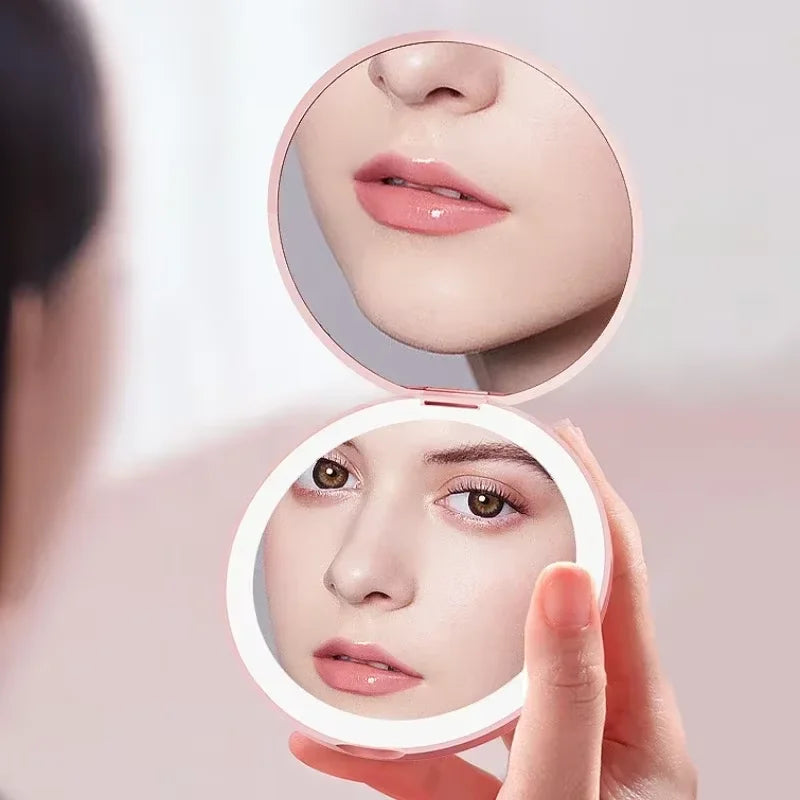 Mini LED Luminous Makeup Mirror Personalized Small LED Light USB Cosmetic 2 Side Folding Makeup Compact Pocket Mirror