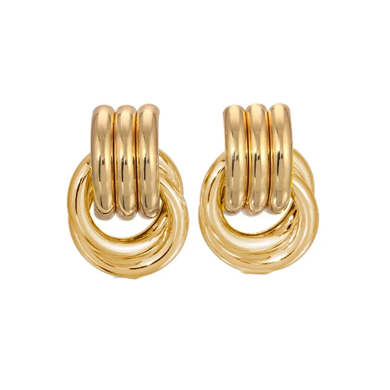 Trendy Stainless Steel Multilayer Circle Twist Knot Earrings For Women'S Texture Mixed Color Gold Plated Statement Earring Bijoux