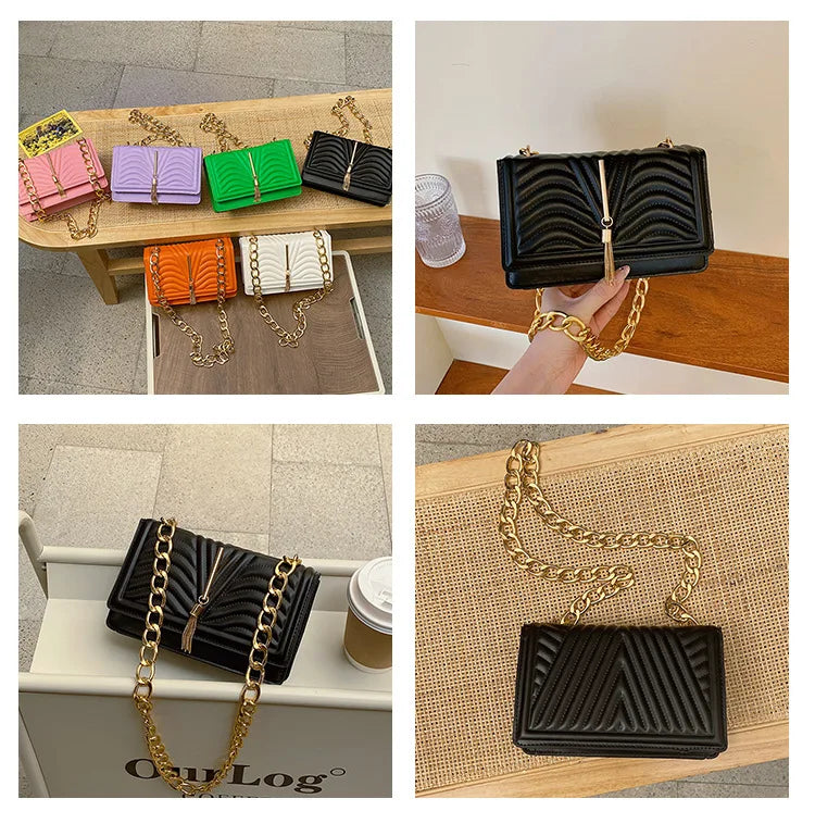 Brand Designer PU Striped Women's Shoulder Bag Fashion Tassel Chain Crossbody Bag Small flap Handbag  2023 Trend