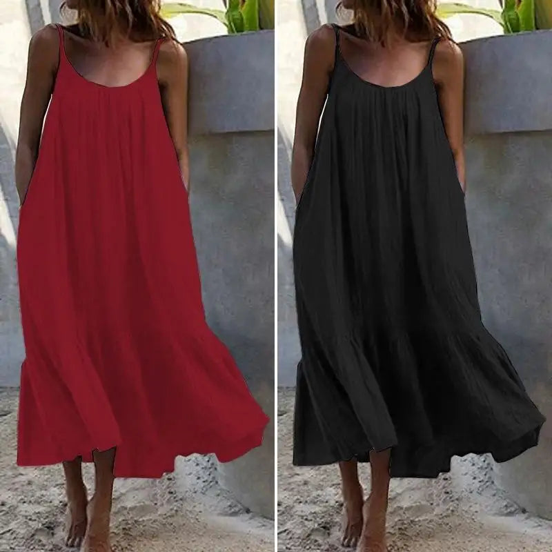 Lotus Leaf  Length Skirt Slim Shoulder High Waist Cotton Casual Style Women's Dress Fashionable Backless U-Neck Gown