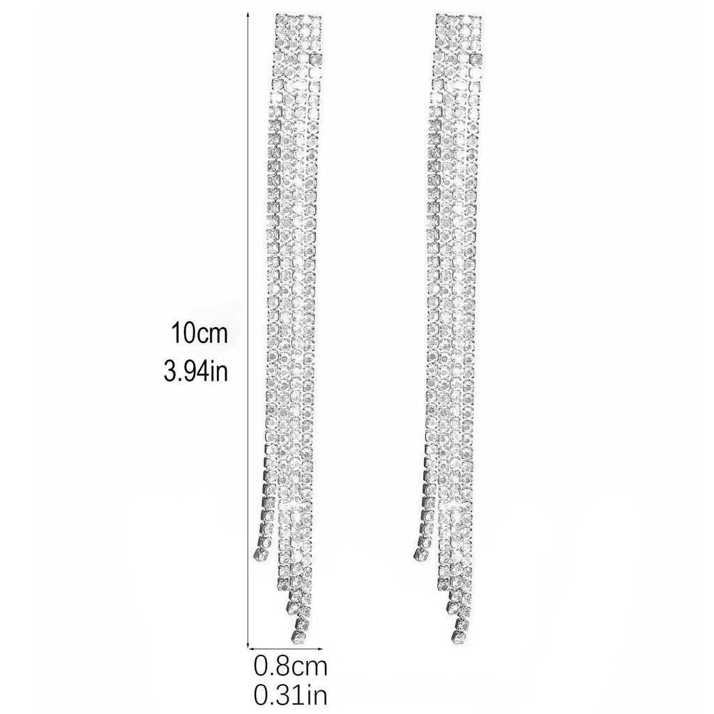 Treazy Shiny 4 Lines Rhinestone Crystal Tassel Long Earrings For Women'S Wedding Hanging Dangle Earrings Bridal Brincos
