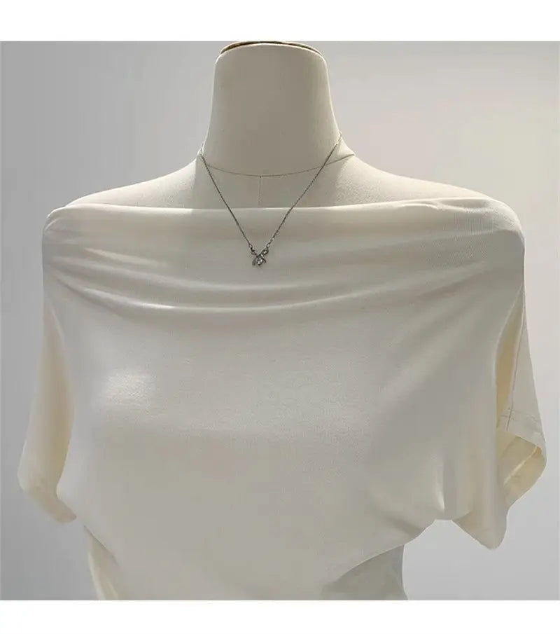 Summer One Shoulder Black Women's T-shirt Short Sleeve Korean Style Slimming Top Exposed Shoulder Fashionable