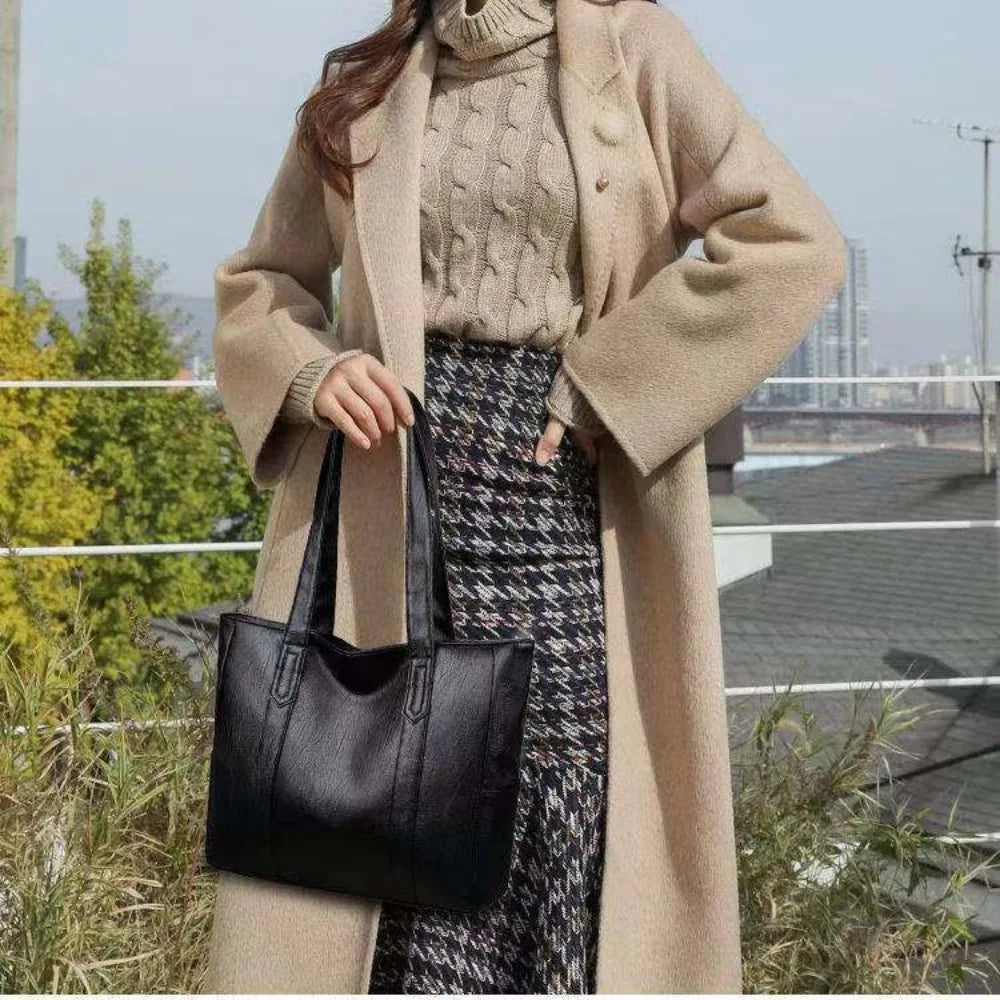 Large Capacity Vintage PU Leather Tote Bag - Casual Square Handbag
