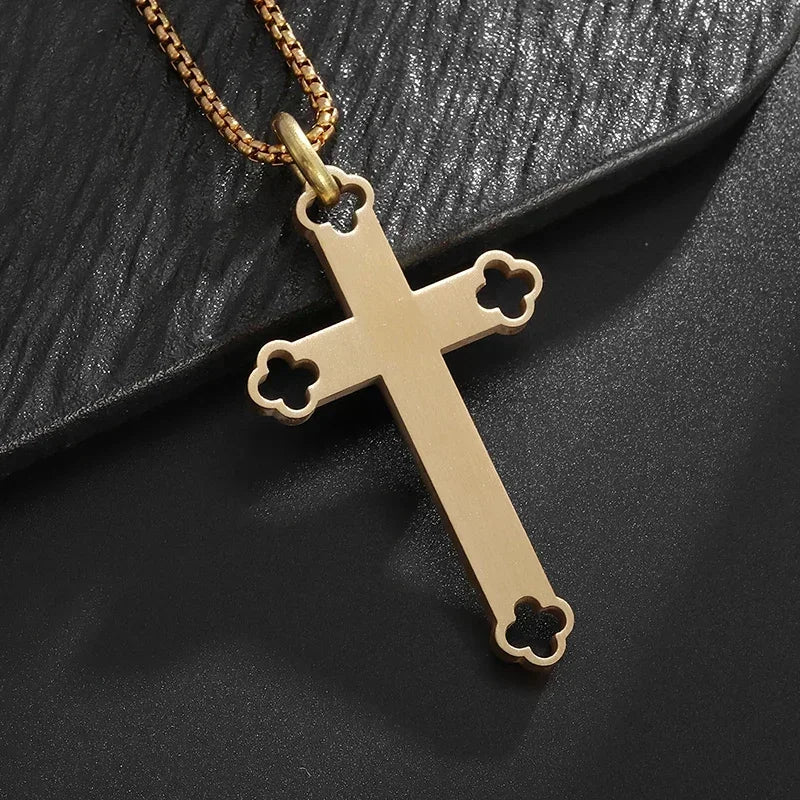 Jesus Christ Cross Mens Necklace Gold Color Cross Religious Pendant Necklace Accessory Chain Accessories