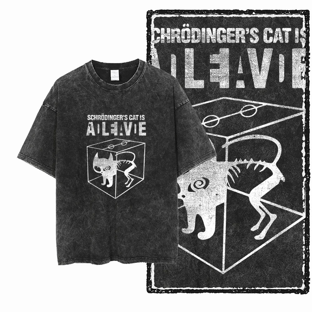 Coolmind Db Cat Printed Acid Washed Cotton T Shirt Unisex Exclusive Graphic Streetwear Tee For Men Big Size