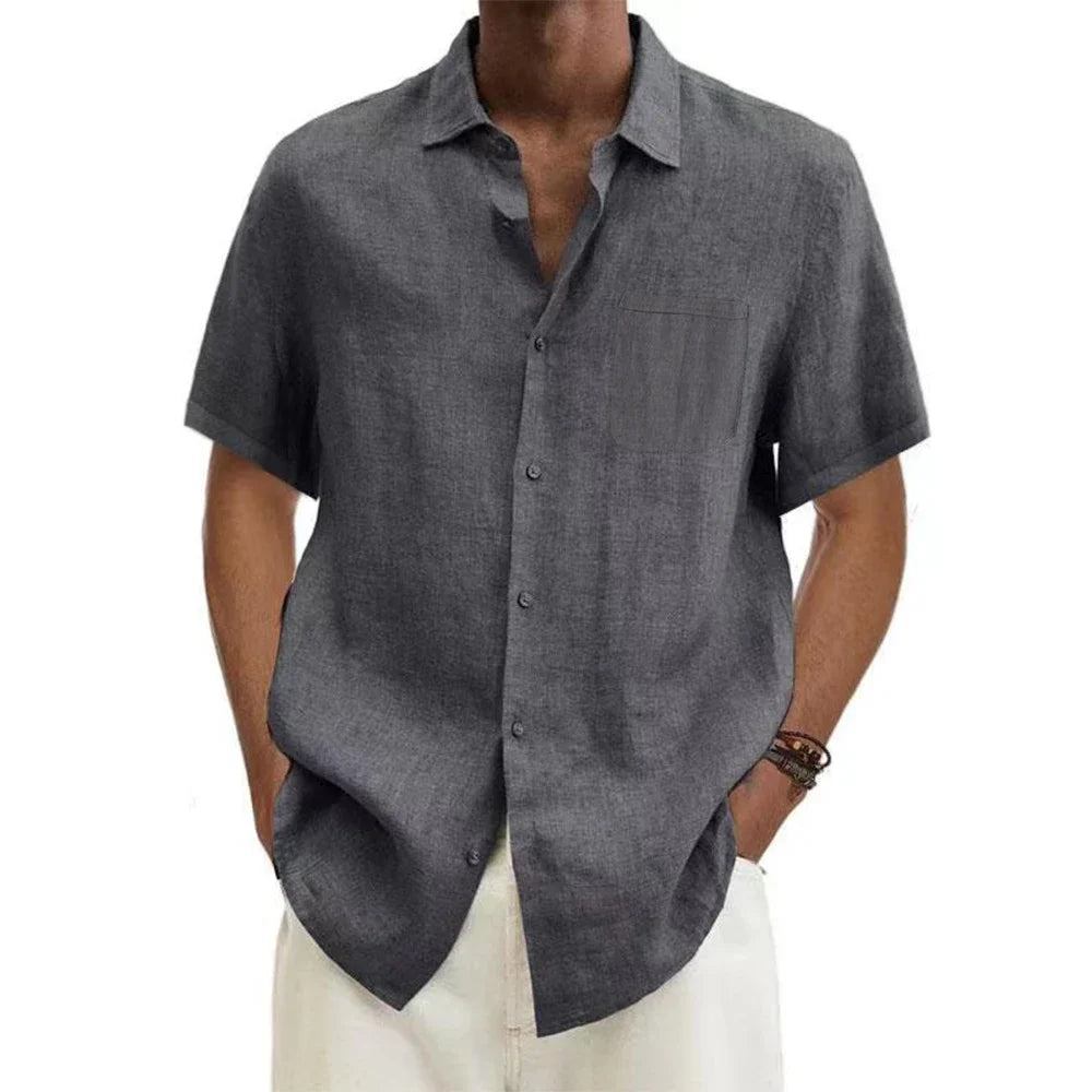 New Summer Men's Short-sleeved Shirt Cotton Linen Breathable Casual Lapel Buttons Business Casual Shirt