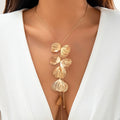 Purui Trendy Gold Color Metal Petal Charm Long Tassel Necklace For Women'S Choker Chest Chain Jewelry Collar Gifts Wedding