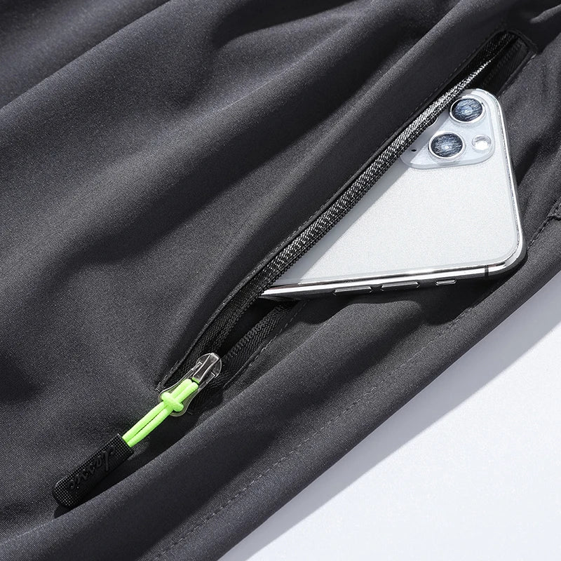 Thin Summer Stretch Pants with Zipper Pockets Quick Dry Hiking Camping Trousers Men Gym Fitness Jogging Running Sports Pants Men