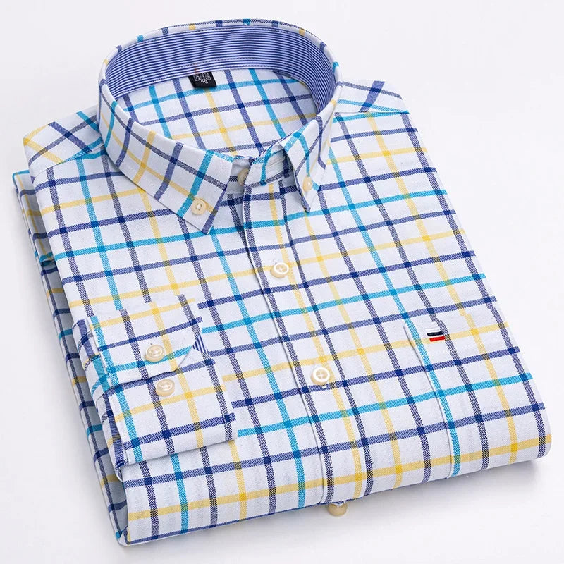 Pure Cotton Oxford Mens Shirt Long Sleeve Casual Plain Solid Regular Fit Classic Dress Shirt For Men