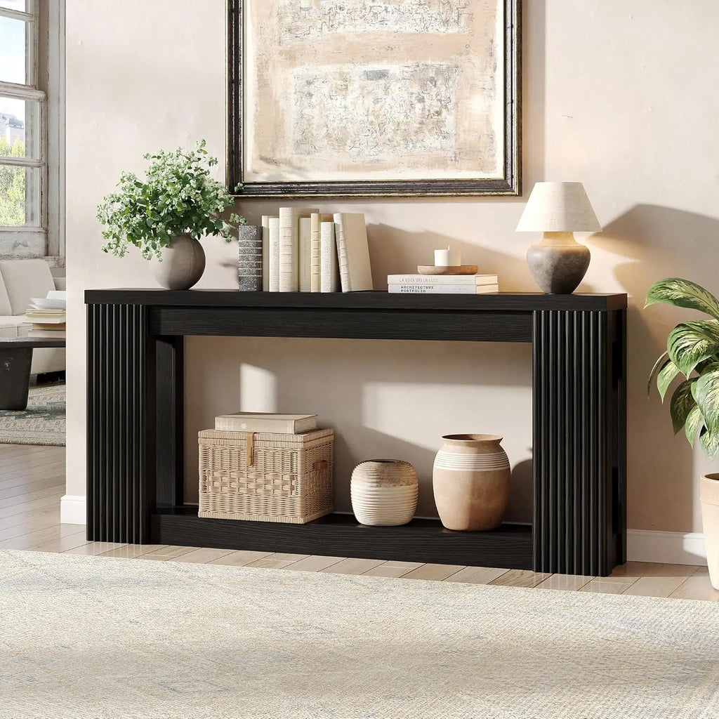 Fluted Wooden Console Table with 2 Storage, 71 Inch Rectangular Entryway Sofa Table for Living Room Hallway, Customized