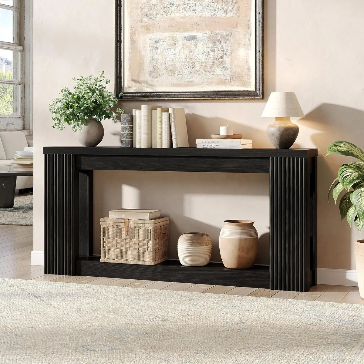 Fluted Wooden Console Table with 2 Storage, 71 Inch Rectangular Entryway Sofa Table for Living Room Hallway, Customized