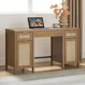 Rattan Desk with Storage, 52" Computer Table with 3 Drawers & 2 Cabinets, Writing Desk for  Study Living Room, Customized