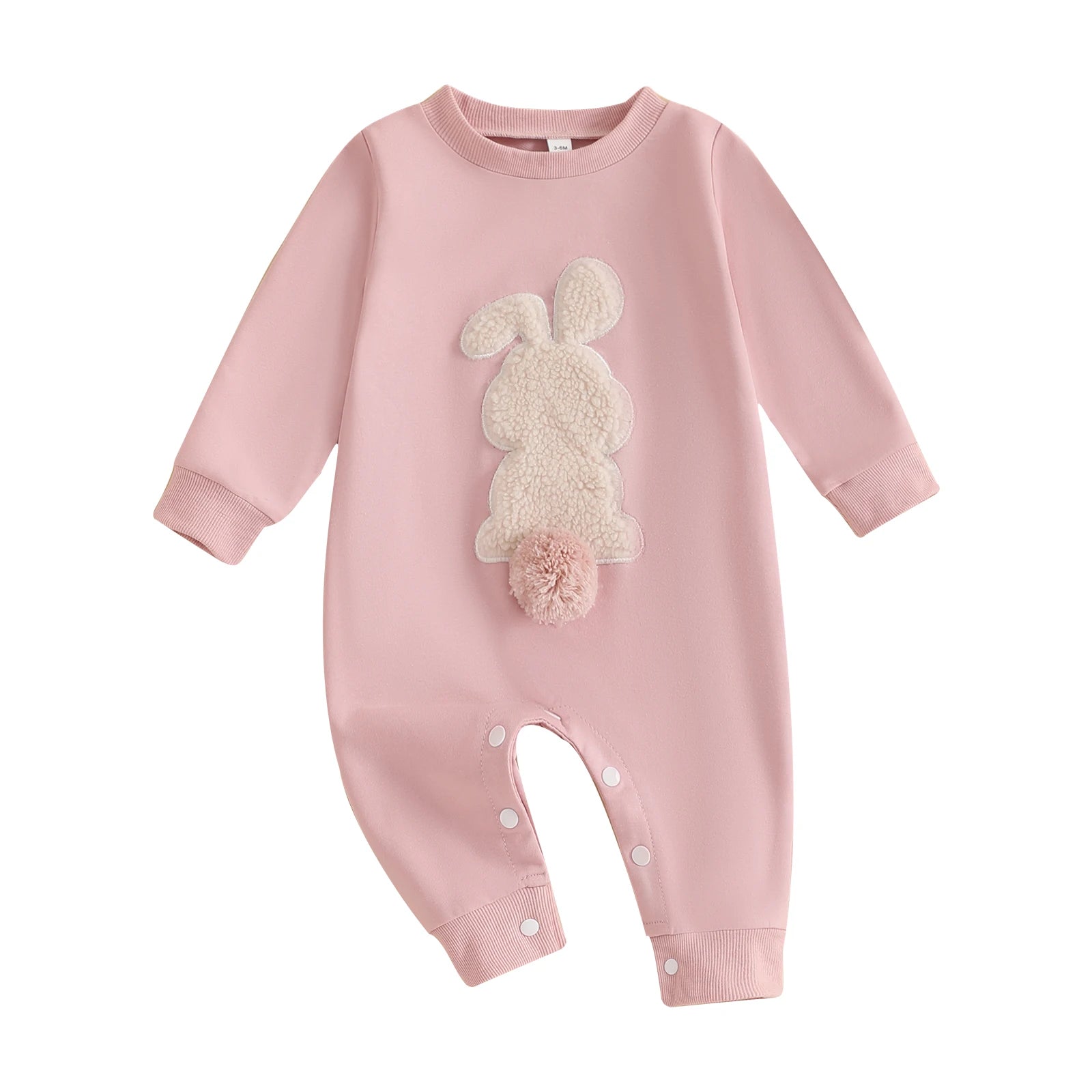 Citgeett Infant Romper For Spring Easter Plush Bunny Embroidery Long Sleeve Jumpsuit For Baby Boy Girl