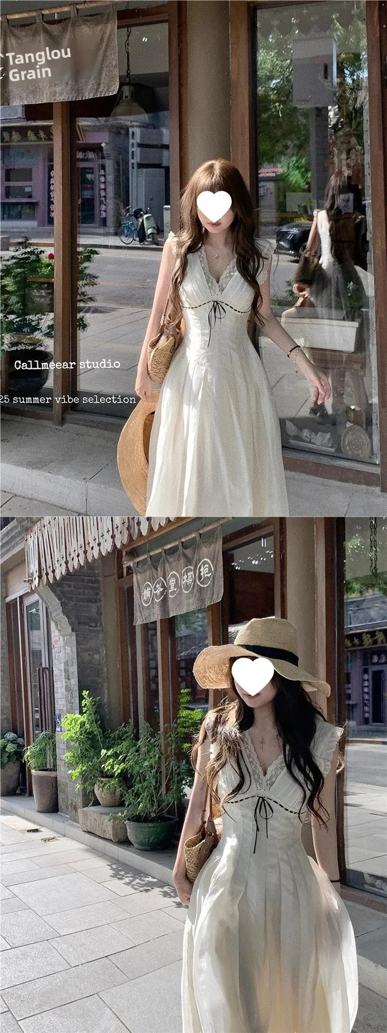 plus Size French Collar Lace Splice Sleeveless Dress Women Summer Slimming Long Dress Waist Cinched V Neck Knitted Fabric