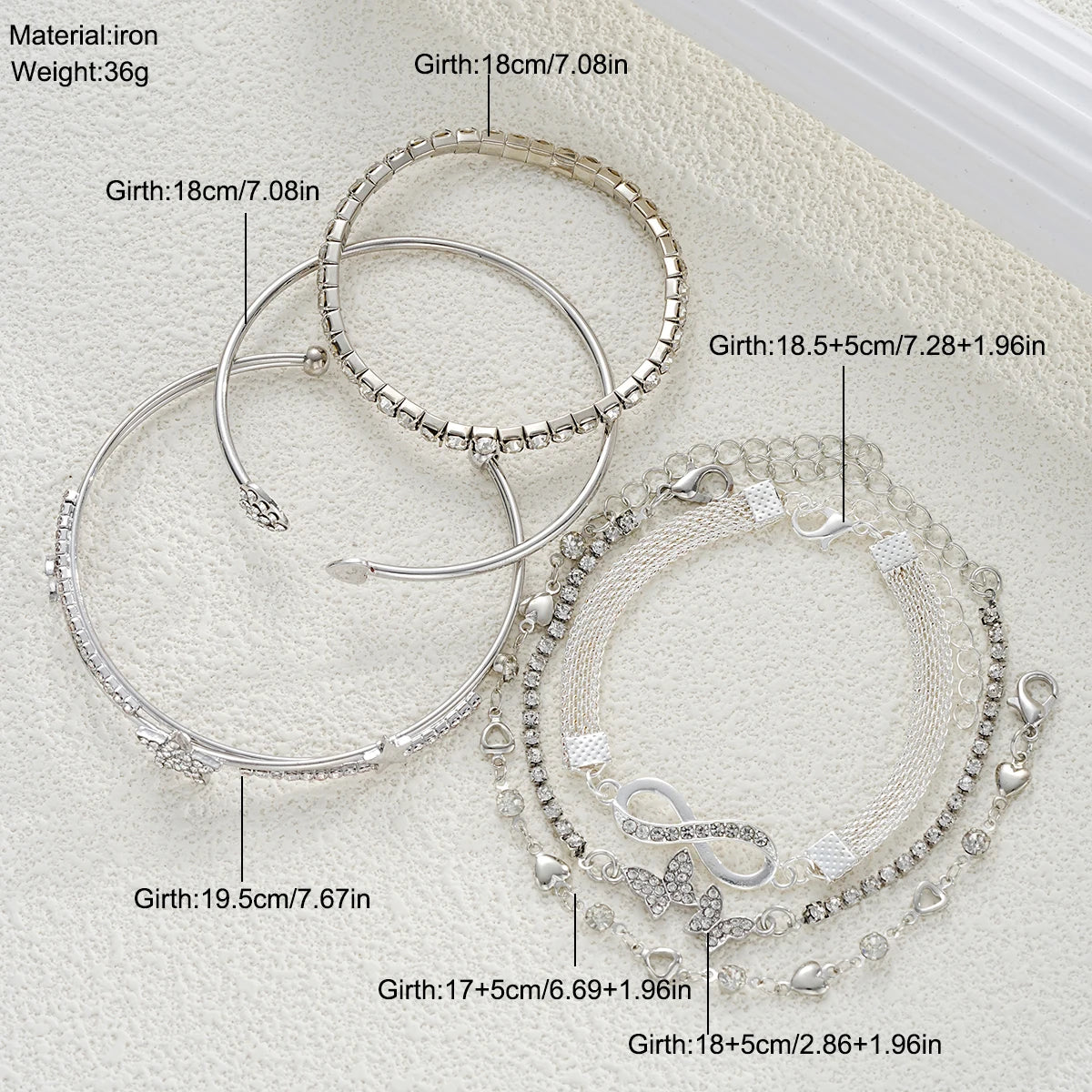 Elegant Sparkling Rhinestone Bracelets Set for Women Butterfly Heart Infinity Star Designs Open Bracelet Daily Wear Jewelry Gift