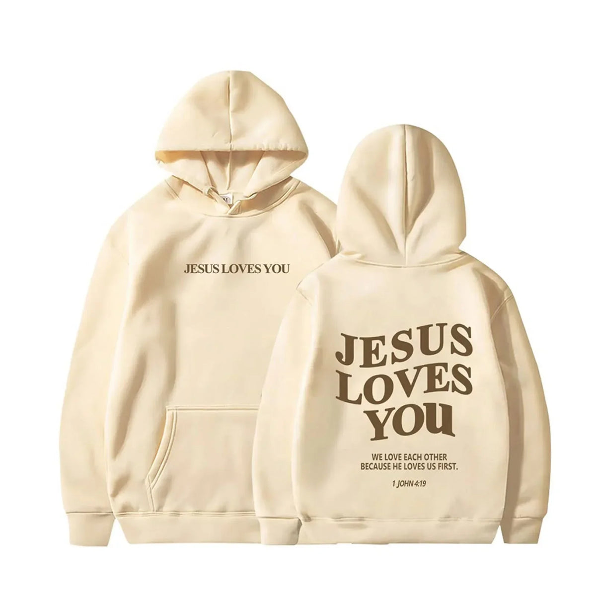 Jesus Loves You Print Fleece Pullover Hoodie - Unisex Casual