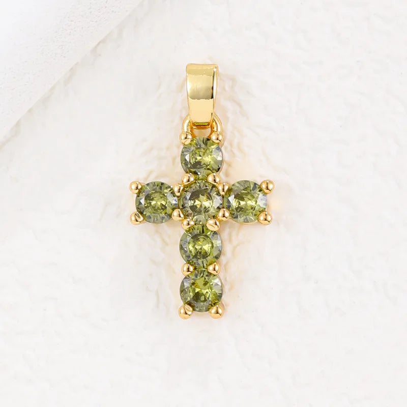 Collar de piedra natal para mujer con colgante de cruz de circonitas chapado en oro de 18 quilates, regalo elegante y atemporal