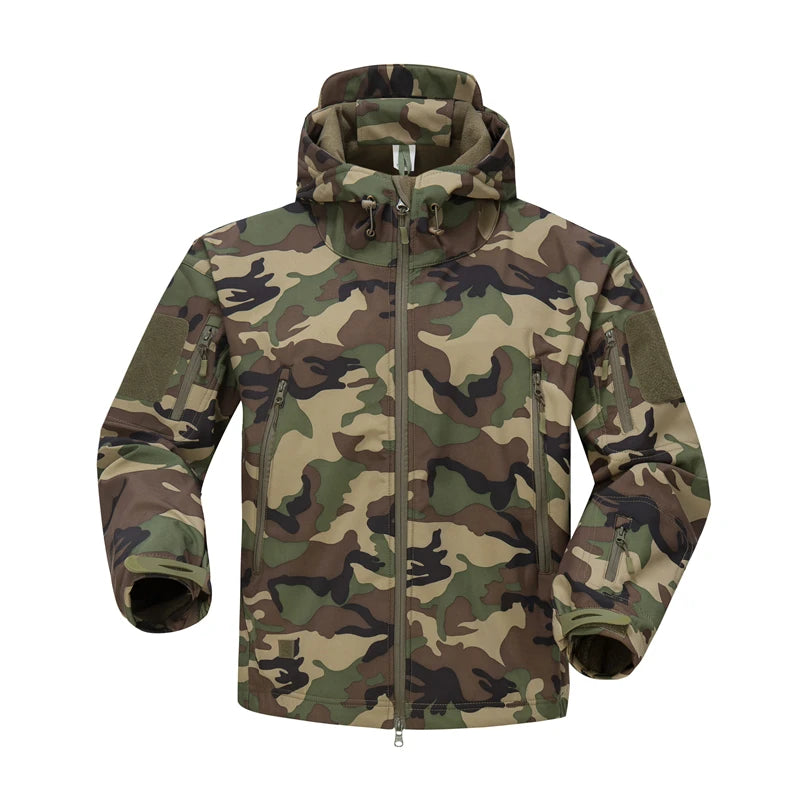 Outdoor Tactical Hiking Jacket Men's Shark Skin Soft Shell Clothes Windbreaker Male Flight Pilot Hood Fleece Field Jacket