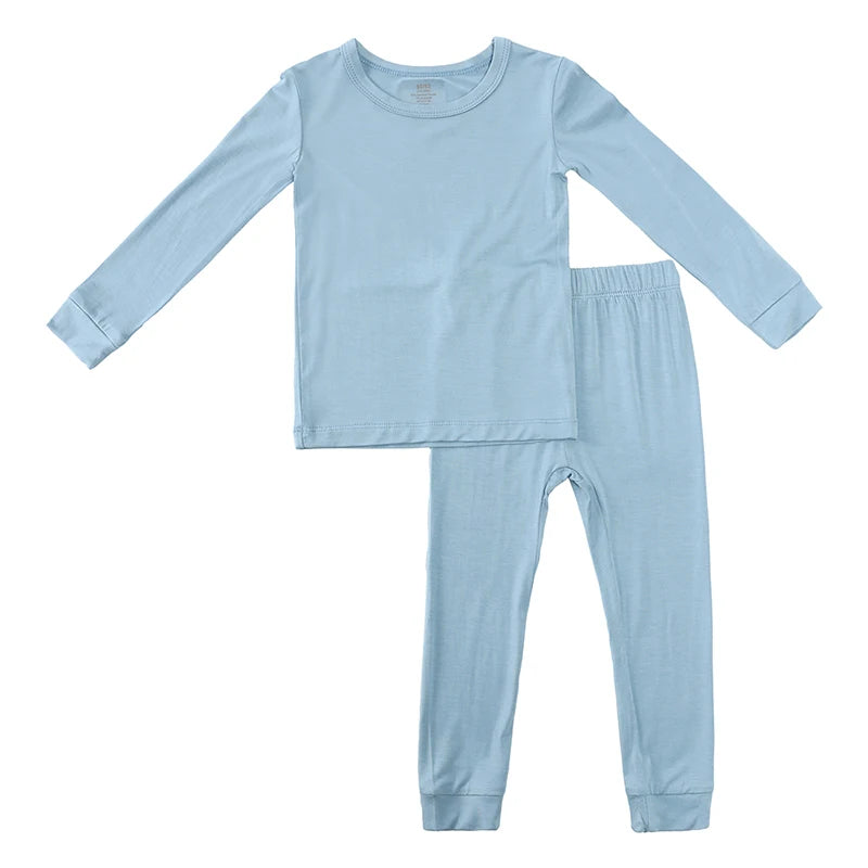 2026 Bamboo Fiber Toddler Kids Pajamas Clothes Solid Hight Elasticity Breathable Sleepwear Set For 9M-7T Boy Girl Loungewear