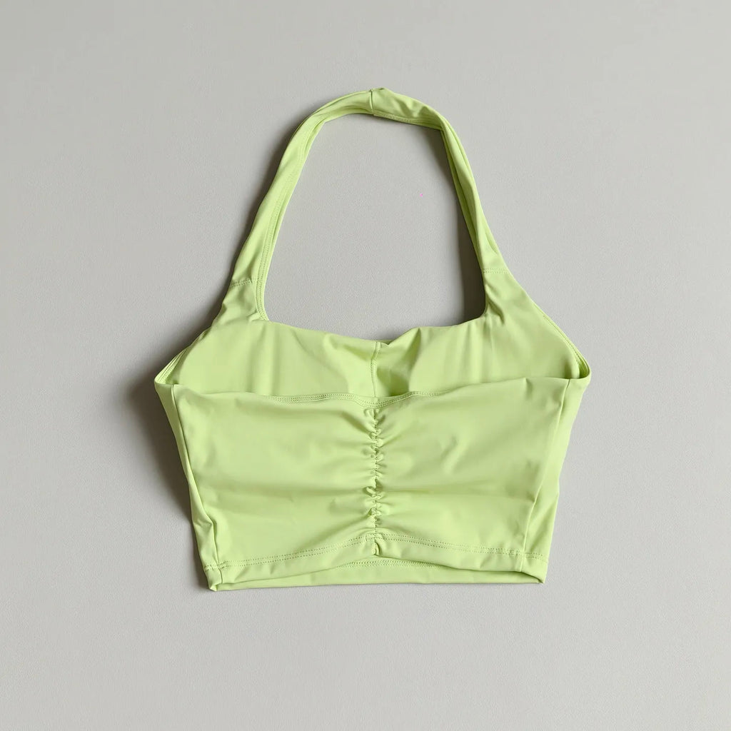 Women's Halter Neck Yoga Vest with Chest Pad Quick-Drying Breathable Sports Bra for Gym Fitness Pilates Running Training
