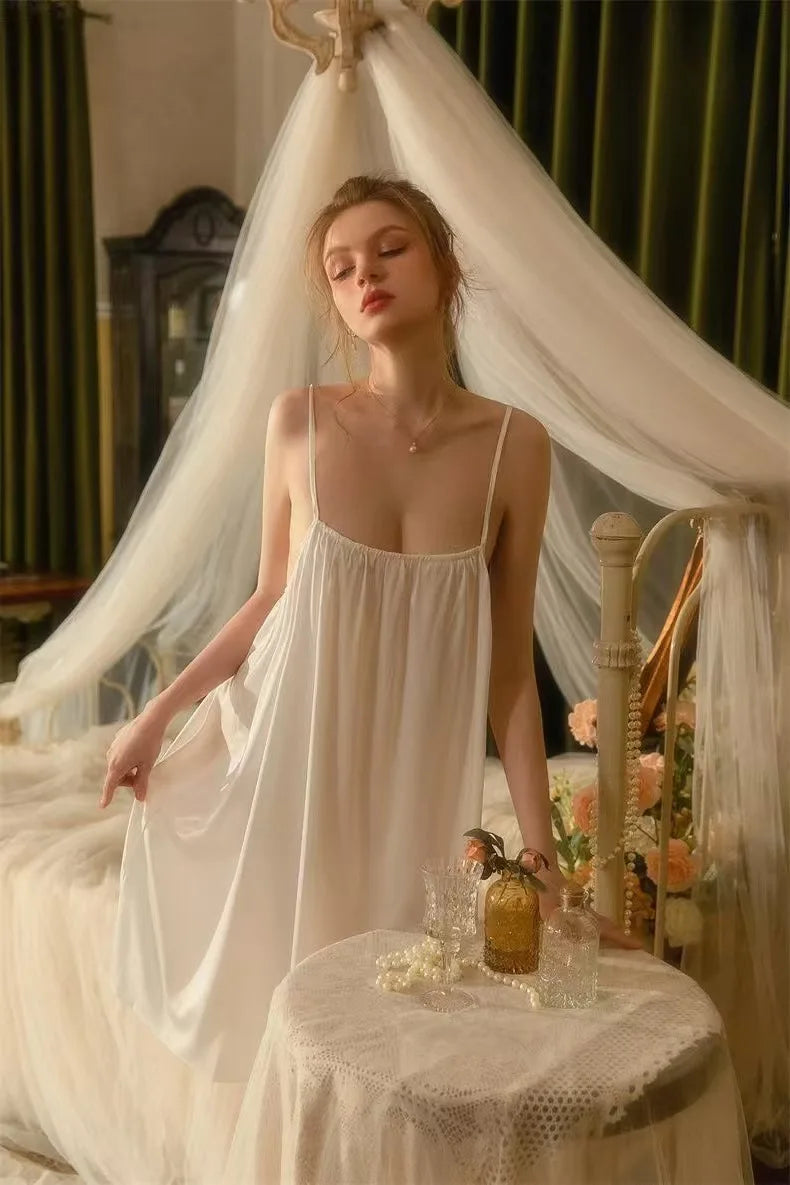 Sexy Backless Camisole Nightgown for Women, Hot Selling Thin, Solid Color, Medium to Long, Thin Shoulder Strap Nightgown