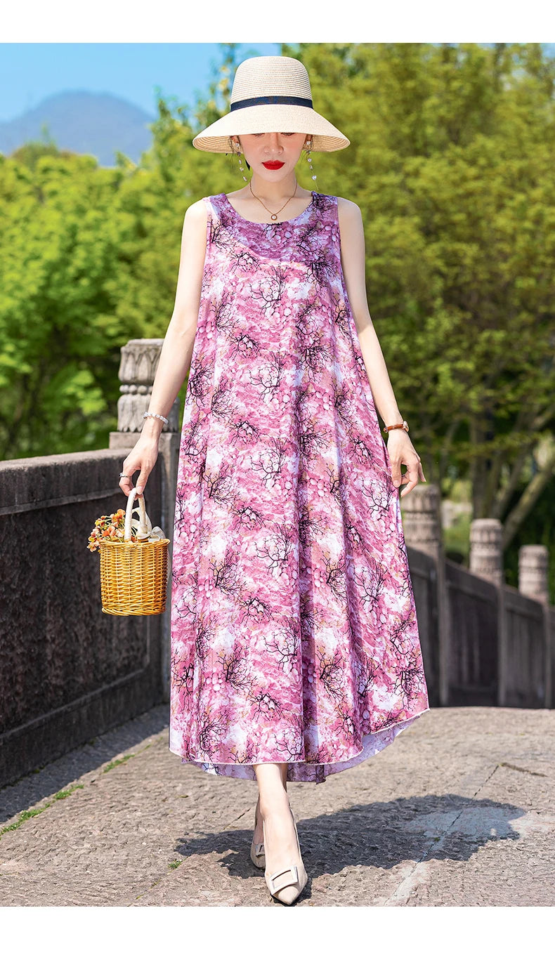 New Women Summer Dresses Vintage Dress FashionRobe Plus Size Sleeveless Femme Casual Print Dresses