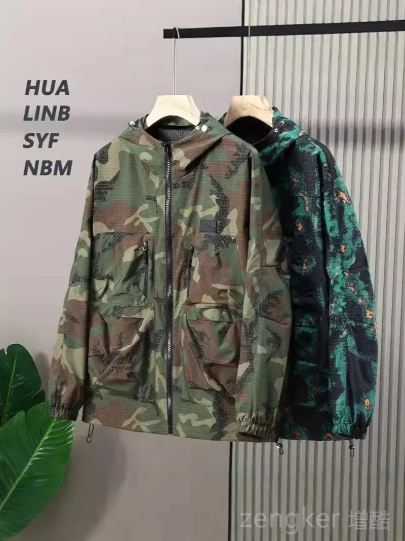 Mens Plus Size Windbreaker Camouflage Jacket Loose Fit For Big And Tall Casual Workwear