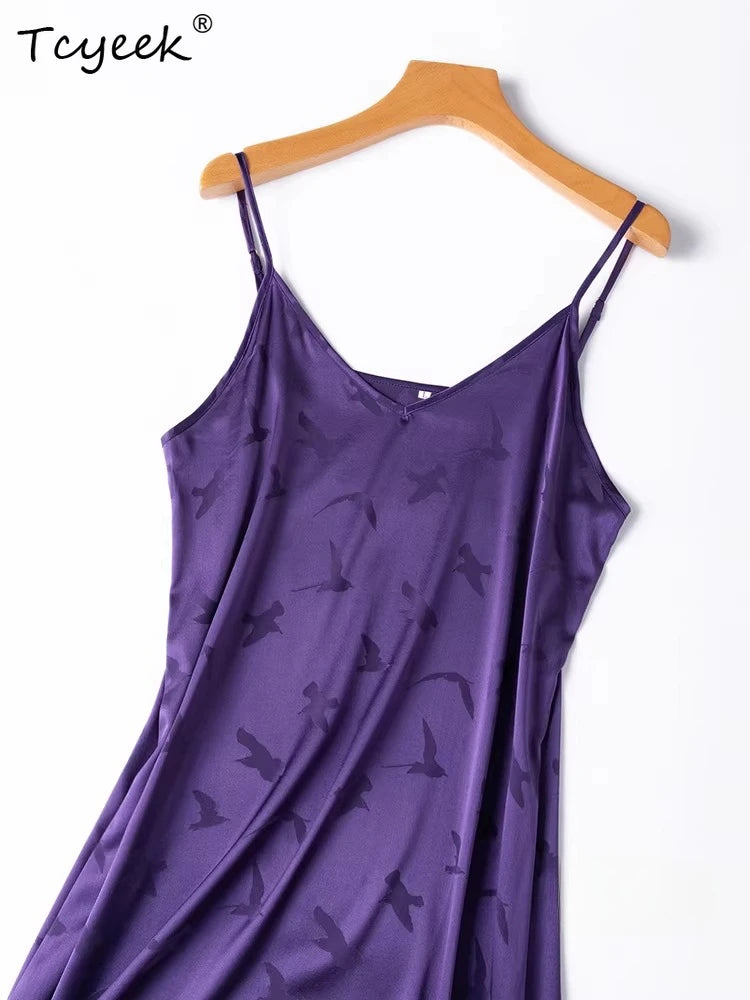 Tcyeek 93%  Mulberry Silk Slip Dress for Women 2026 Summer Dresses Fashion Smooth Jacquard Clothes for Ladies Vestidos De Mujer