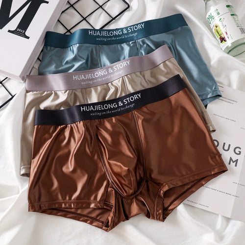 Breathable Satin Silk Boxer Briefs For Men Seamless Mid Waist Ice Silk Underwear Ultra Smooth Daily Wear