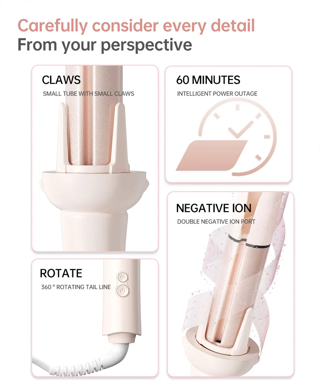 Auto Curling Iron Professional 3 Speed Rotary Hair Curler Ceramic Heated Styling Wand with Negative Ion Hair Care Styling Tools