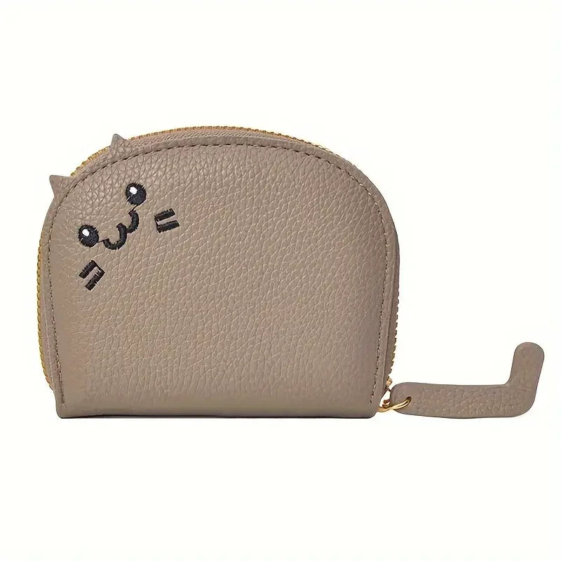 Cartoon Cat Mini Card Wallet Solid Color PU Leather Coin Key Storage Bag Creative ID Card Holder Anti-degaussing Case