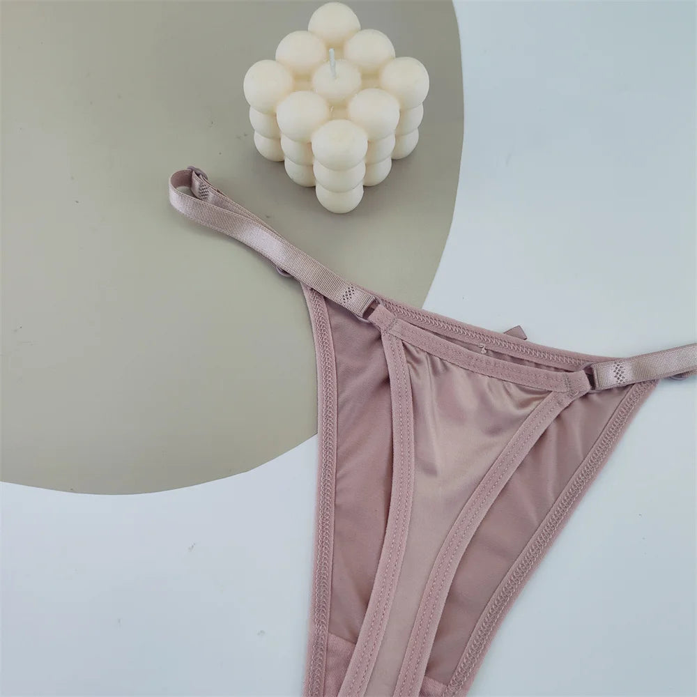 3PCS Adjustable Satin Thong Women Sexy G-string Underwear Low Waist T Back Peach Buttocks Tempting Sexy Bow Lingerie